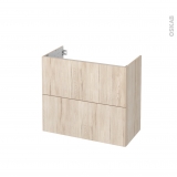 Meuble de salle de bains - Sous vasque - IKORO Chêne clair - 2 tiroirs - Côtés décors - L80 x H70 x P40 cm