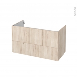 Meuble de salle de bains - Sous vasque - IKORO Chêne clair - 2 tiroirs - Côtés décors - L100 x H57 x P50 cm