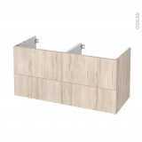 Meuble de salle de bains - Sous vasque double - IKORO Chêne clair - 4 tiroirs - Côtés décors - L120 x H57 x P50 cm