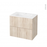 Meuble de salle de bains - Plan vasque VALA - IKORO Chêne clair - 2 tiroirs - Côtés décors - L80,5 x H71,2 x P50,5 cm