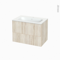 Meuble de salle de bains - Plan vasque NEMA - IKORO Chêne clair - 2 tiroirs - Côtés décors - L80.5 x H58.5 x P50,6 cm