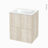 Meuble de salle de bains - Plan vasque NEMA - IKORO Chêne clair - 2 tiroirs - Côtés décors - L60,5 x H71,5 x P50,6 cm