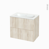 Meuble de salle de bains - Plan vasque NEMA - IKORO Chêne clair - 2 tiroirs - Côtés décors - L80.5 x H71.5 x P50,6 cm