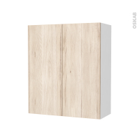 Armoire de salle de bains - Rangement haut - IKORO Chêne clair - 2 portes - Côtés blancs - L60 x H70 x P27 cm