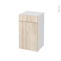 Meuble de salle de bains - Rangement bas - IKORO Chêne clair - 1 porte 1 tiroir - L40 x H70 x P37 cm