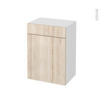 Meuble de salle de bains - Rangement bas - IKORO Chêne clair - 1 porte 1 tiroir - L50 x H70 x P37 cm