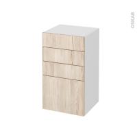 Meuble de salle de bains - Rangement bas - IKORO Chêne clair - 4 tiroirs - L40 x H70 x P37 cm