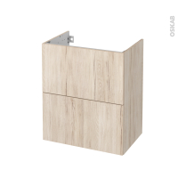 Meuble de salle de bains - Sous vasque - IKORO Chêne clair - 2 tiroirs - Côtés décors - L60 x H70 x P40 cm