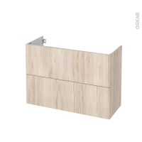 Meuble de salle de bains - Sous vasque - IKORO Chêne clair - 2 tiroirs - Côtés décors - L100 x H70 x P40 cm
