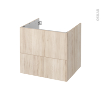 Meuble de salle de bains - Sous vasque - IKORO Chêne clair - 2 tiroirs - Côtés décors - L60 x H57 x P50 cm