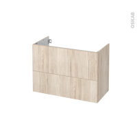 Meuble de salle de bains - Sous vasque - IKORO Chêne clair - 2 tiroirs - Côtés décors - L80 x H57 x P40 cm