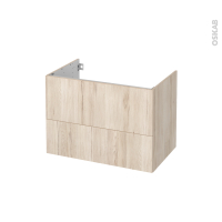 Meuble de salle de bains - Sous vasque - IKORO Chêne clair - 2 tiroirs - Côtés décors - L80 x H57 x P50 cm
