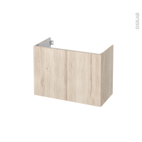 Meuble de salle de bains - Sous vasque - IKORO Chêne clair - 2 portes - Côtés décors - L80 x H57 x P40 cm