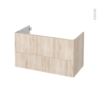 Meuble de salle de bains - Sous vasque - IKORO Chêne clair - 2 tiroirs - Côtés décors - L100 x H57 x P50 cm