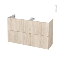 Meuble de salle de bains - Sous vasque double - IKORO Chêne clair - 4 tiroirs - Côtés décors - L120 x H70 x P40 cm