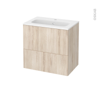 Meuble de salle de bains - Plan vasque REZO - IKORO Chêne clair - 2 tiroirs - Côtés décors - L60,5 x H58,5 x P40,5 cm