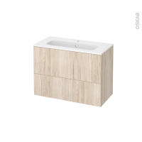 Meuble de salle de bains - Plan vasque REZO - IKORO Chêne clair - 2 tiroirs - Côtés décors - L80,5 x H58,5 x P40,5 cm