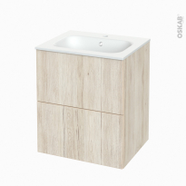 Meuble de salle de bains - Plan vasque NEMA - IKORO Chêne clair - 2 tiroirs - Côtés décors - L60,5 x H71,5 x P50,6 cm