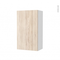 Armoire de salle de bains - Rangement haut - IKORO Chêne clair - 1 porte - Côtés blancs - L40 x H70 x P27 cm