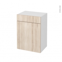Meuble de salle de bains - Rangement bas - IKORO Chêne clair - 1 porte 1 tiroir - L50 x H70 x P37 cm