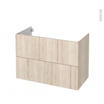 Meuble de salle de bains - Sous vasque - IKORO Chêne clair - 2 tiroirs - Côtés décors - L100 x H70 x P50 cm