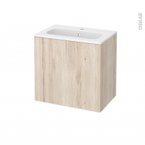 Meuble de salle de bains - Plan vasque REZO - IKORO Chêne clair - 1 porte - Côtés décors - L60,5 x H58,5 x P40,5 cm
