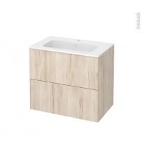 Meuble de salle de bains - Plan vasque REZO - IKORO Chêne clair - 2 tiroirs - Côtés décors - L80,5 x H71,5 x P50,5 cm