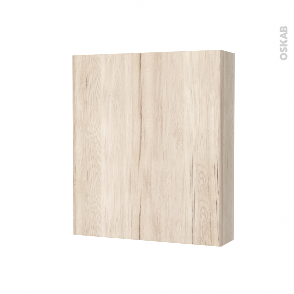 Armoire de toilette - Rangement haut - IKORO Chêne clair - 1 porte - Côtés décors - L60 x H70 x P17 cm