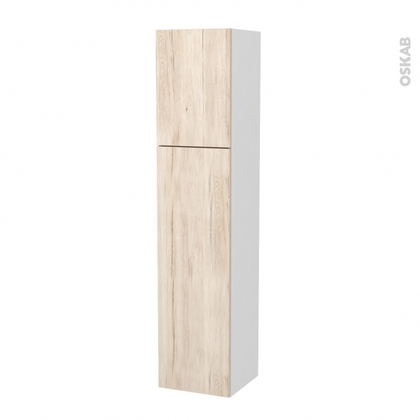 Colonne de salle de bains - 2 portes - IKORO Chêne clair - Côtés blancs - Version A - L40 x H182 x P40 cm