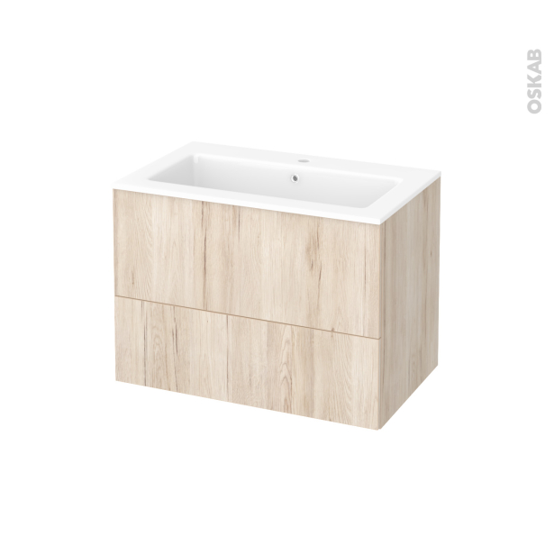 Meuble de salle de bains Plan vasque NAJA <br />IKORO Chêne clair, 2 tiroirs, Côtés décors, L80,5 x H58,5 x P50,5 cm 