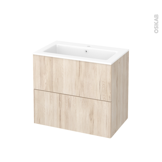 Meuble de salle de bains Plan vasque NAJA <br />IKORO Chêne clair, 2 tiroirs, Côtés décors, L80,5 x H71,5 x P50,5 cm 