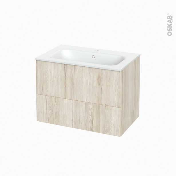 Meuble de salle de bains Plan vasque NEMA <br />IKORO Chêne clair, 2 tiroirs, Côtés décors, L80.5 x H58.5 x P50,6 cm 