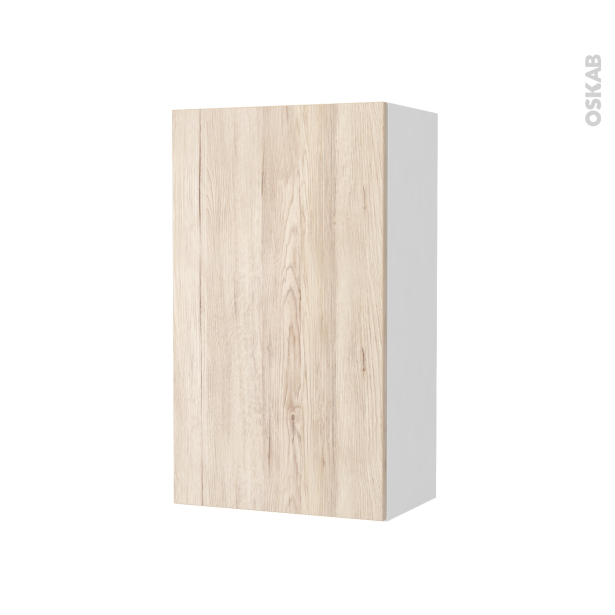 Armoire de salle de bains Rangement haut <br />IKORO Chêne clair, 1 porte, Côtés blancs, L40 x H70 x P27 cm 
