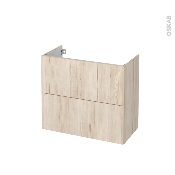 Meuble de salle de bains Sous vasque <br />IKORO Chêne clair, 2 tiroirs, Côtés décors, L80 x H70 x P40 cm 