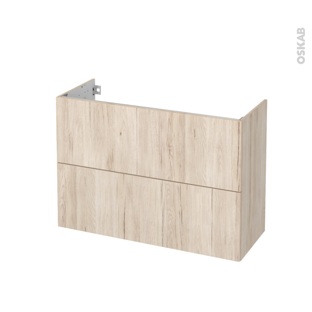 Meuble de salle de bains Sous vasque <br />IKORO Chêne clair, 2 tiroirs, Côtés décors, L100 x H70 x P40 cm 