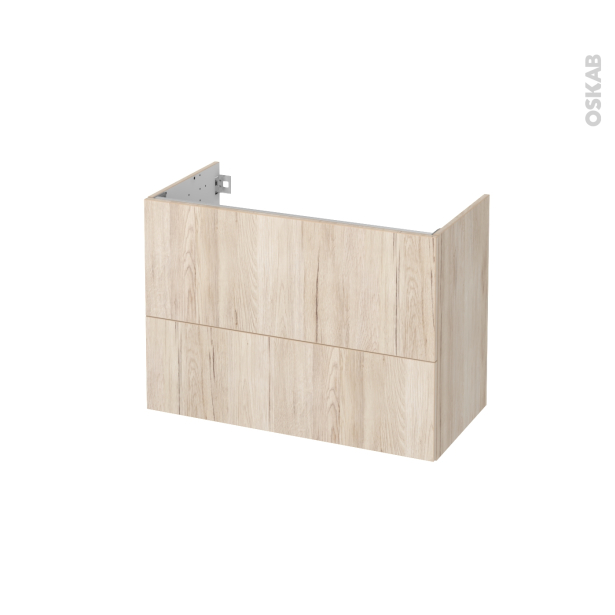 Meuble de salle de bains Sous vasque <br />IKORO Chêne clair, 2 tiroirs, Côtés décors, L80 x H57 x P40 cm 