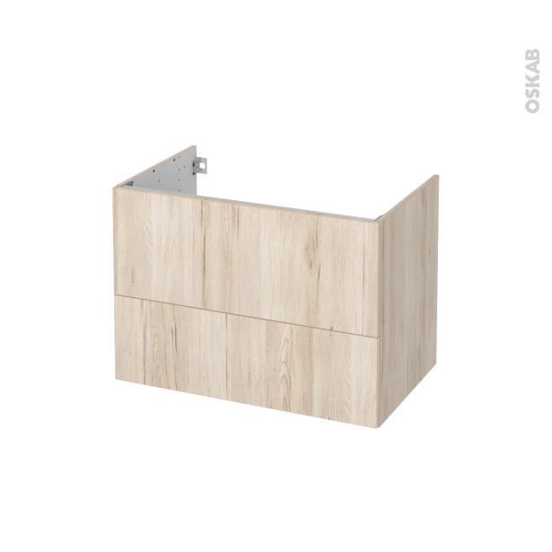 Meuble de salle de bains Sous vasque <br />IKORO Chêne clair, 2 tiroirs, Côtés décors, L80 x H57 x P50 cm 
