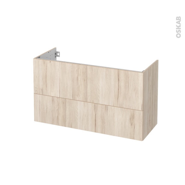 Meuble de salle de bains Sous vasque <br />IKORO Chêne clair, 2 tiroirs, Côtés décors, L100 x H57 x P40 cm 