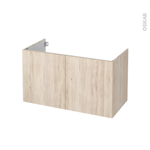 Meuble de salle de bains Sous vasque <br />IKORO Chêne clair, 2 portes, Côtés décors, L100 x H57 x P50 cm 