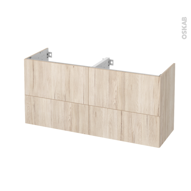 Meuble de salle de bains Sous vasque double <br />IKORO Chêne clair, 4 tiroirs, Côtés décors, L120 x H57 x P40 cm 