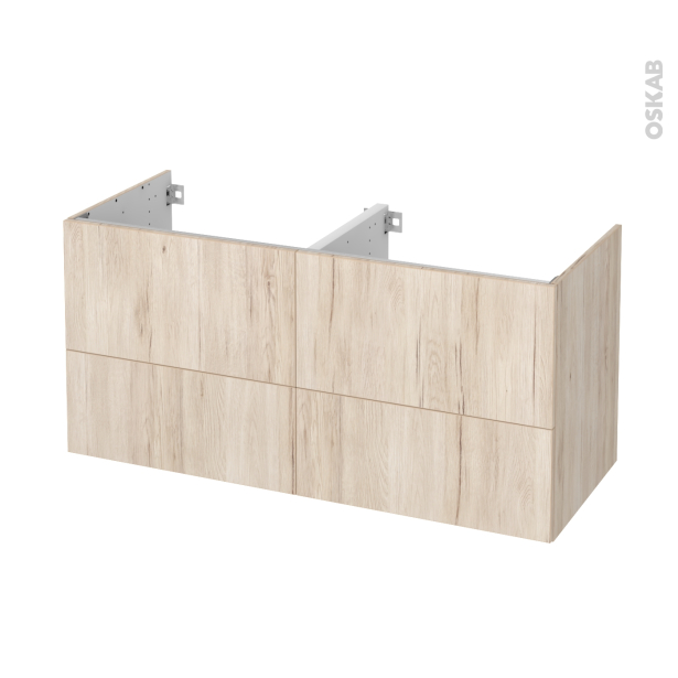 Meuble de salle de bains Sous vasque double <br />IKORO Chêne clair, 4 tiroirs, Côtés décors, L120 x H57 x P50 cm 