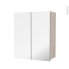 #Armoire de salle de bains - Rangement haut - IKORO Chêne clair - 2 portes miroir - Côtés décors - L60 x H70  xP27 cm