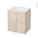 Meuble de salle de bains - Plan vasque VALA - IKORO Chêne clair - 2 tiroirs - Côtés décors - L60,5 x H71,2 x P50,5 cm