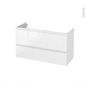 Meuble de salle de bains - Sous vasque - IPOMA Blanc brillant - 2 tiroirs - Côtés décors - L100 x H57 x P40 cm