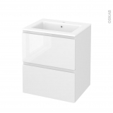 Meuble de salle de bains - Plan vasque NAJA - IPOMA Blanc brillant - 2 tiroirs - Côtés décors - L60,5 x H71,5 x P50,5 cm