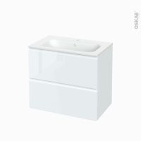 Meuble de salle de bains - Plan vasque NEMA - IPOMA Blanc brillant - 2 tiroirs - Côtés décors - L80.5 x H71.5 x P50,6 cm