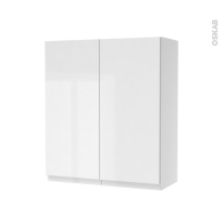 Armoire de salle de bains - Rangement haut - IPOMA Blanc brillant - 2 portes - Côtés blancs - L60 x H70 x P27 cm