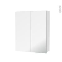 Armoire de toilette - Rangement haut - IPOMA Blanc brillant - 2 portes miroir - Côtés décors - L60 x H70 x P17 cm