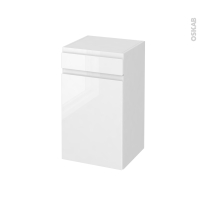 Meuble de salle de bains - Rangement bas - IPOMA Blanc brillant - 1 porte 1 tiroir - L40 x H70 x P37 cm