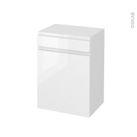 Meuble de salle de bains - Rangement bas - IPOMA Blanc brillant - 1 porte 1 tiroir - L50 x H70 x P37 cm